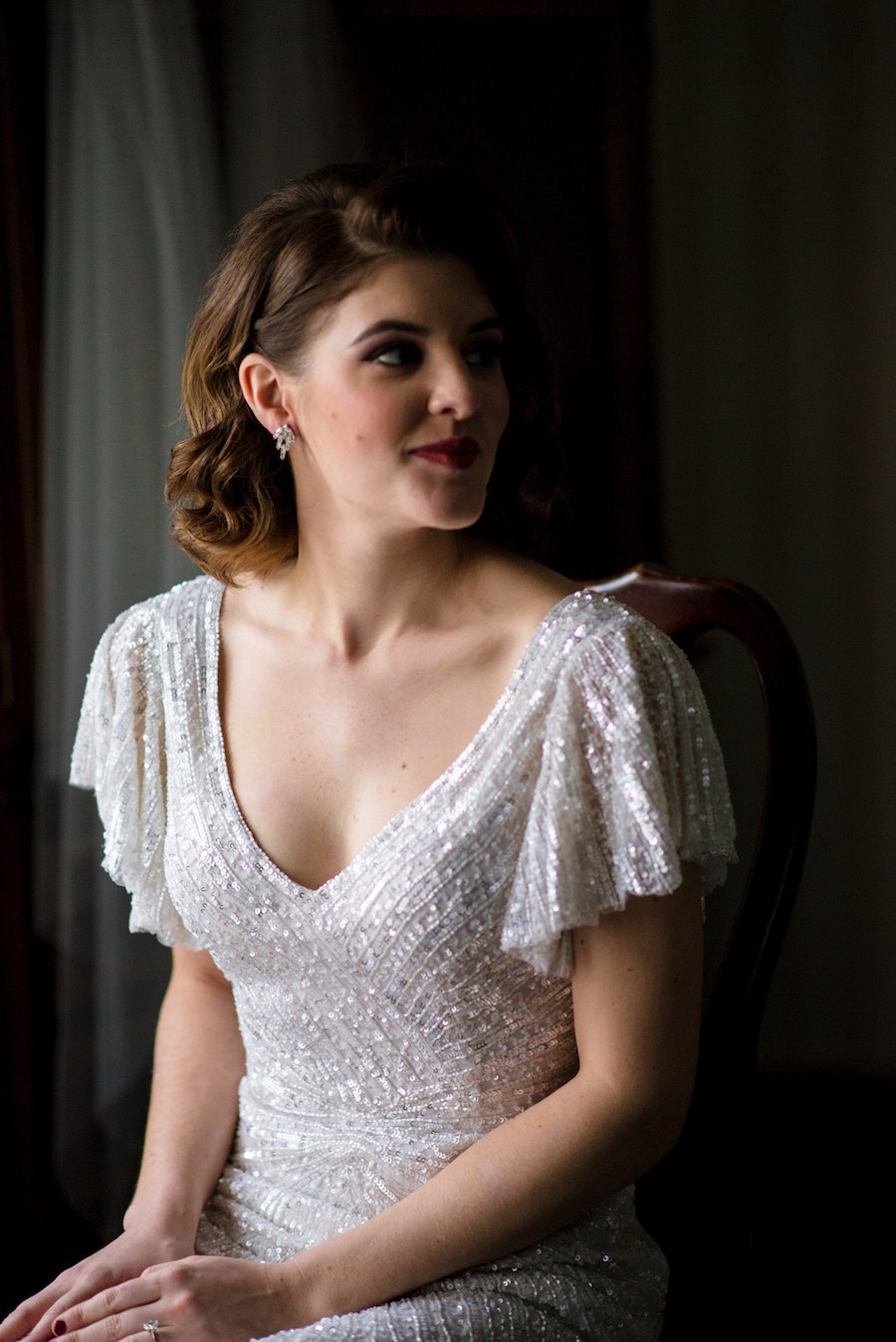 Flutter Sleeve Vintage Bridal Gown