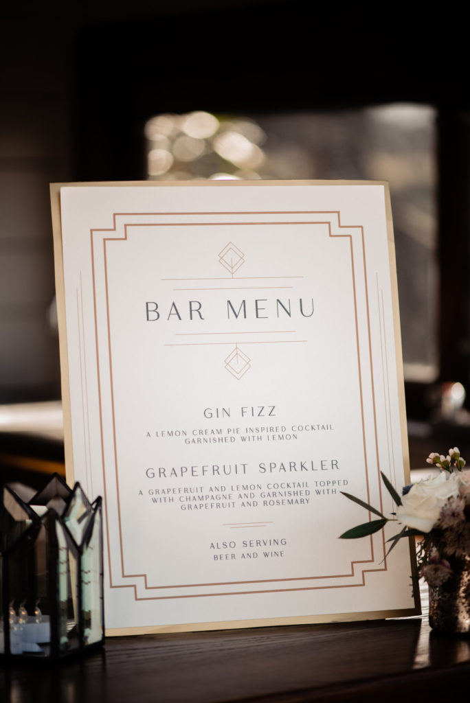 Gatsby Bar Menu Wedding