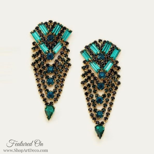Geometric Blue Green Art Deco Earrings
