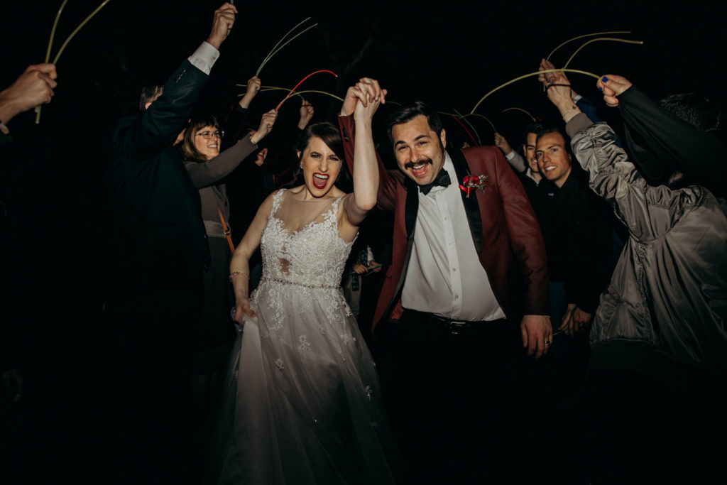 Glow Stick Sendoff | Vintage California Winter Wedding