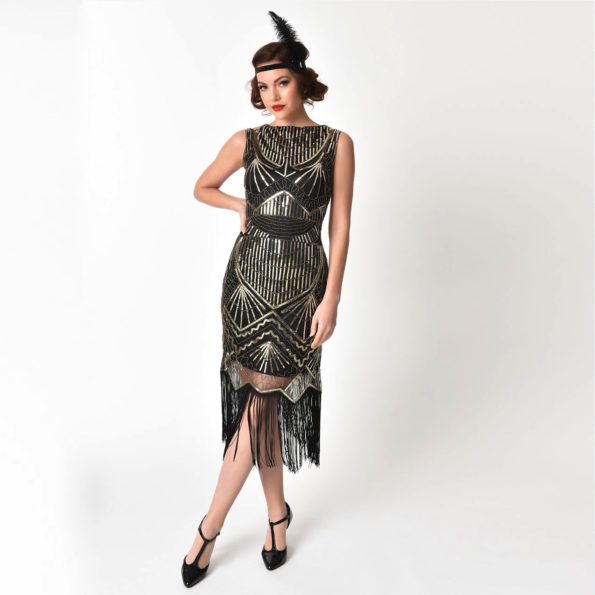 Gold + Black Art Deco Cocktail Dress