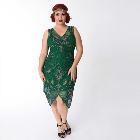 Gold + Green 1920s Flapper Dress