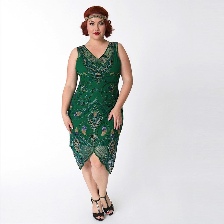 Gold + Green 1920s Flapper Dress | Deco Shop