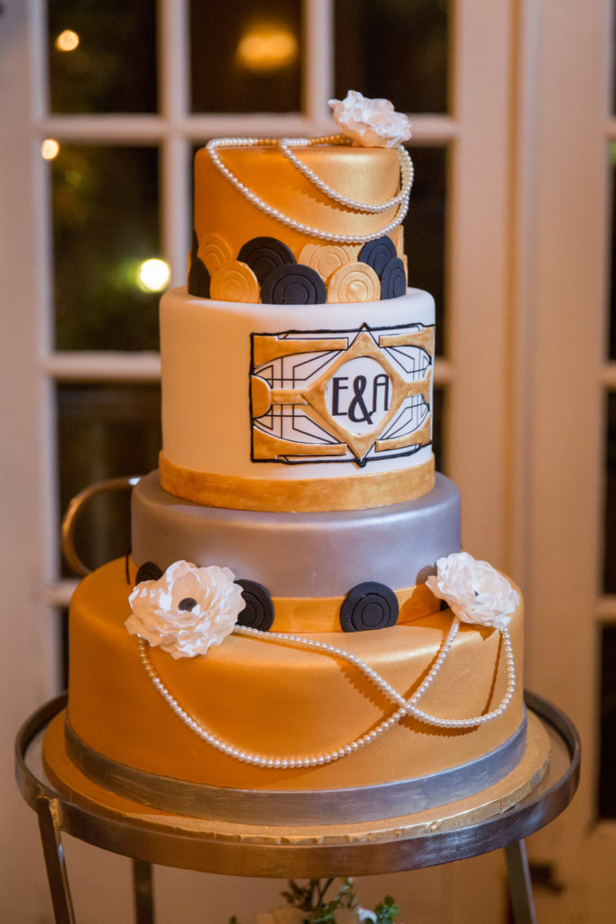 Gold and White Art Deco Wedding Cake