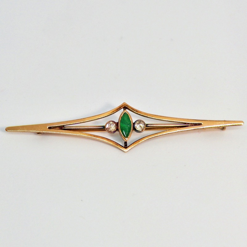 Gold Art Deco Emerald Pin