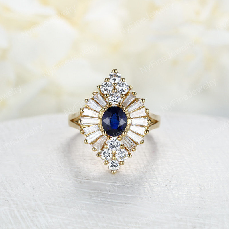 Gold Art Deco Sapphire Engagement Ring