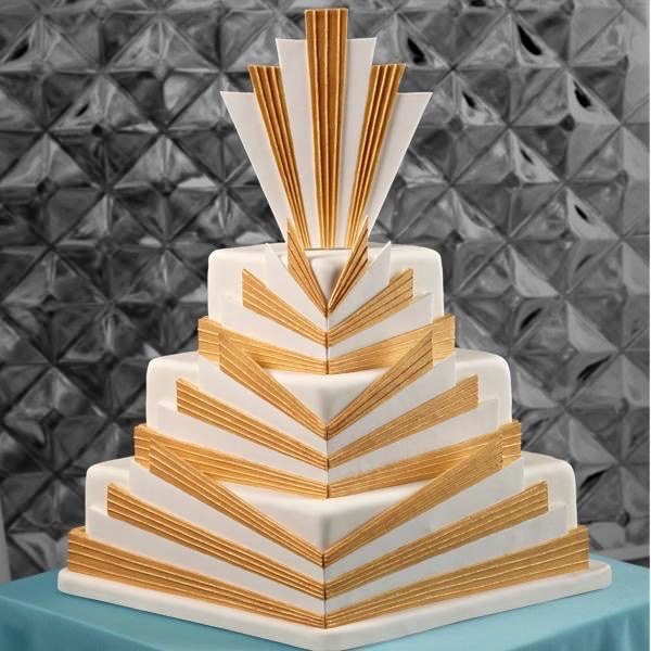 White + Gold Art Deco Cake