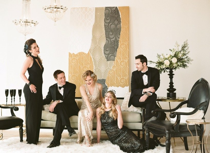 Gold and Black Art Deco Bridal Party