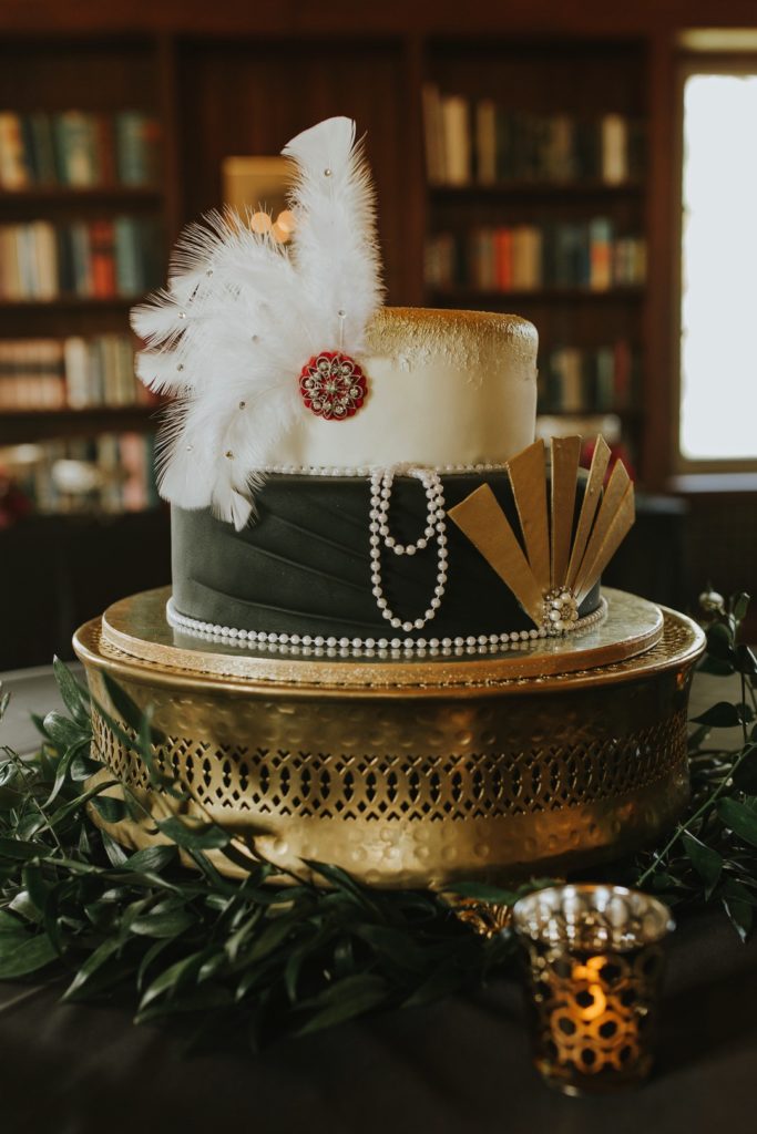 Gold Black + Red Art Deco Cake