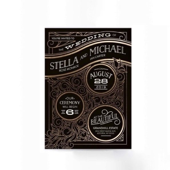 Gold and Black Vintage Style Wedding Invitation