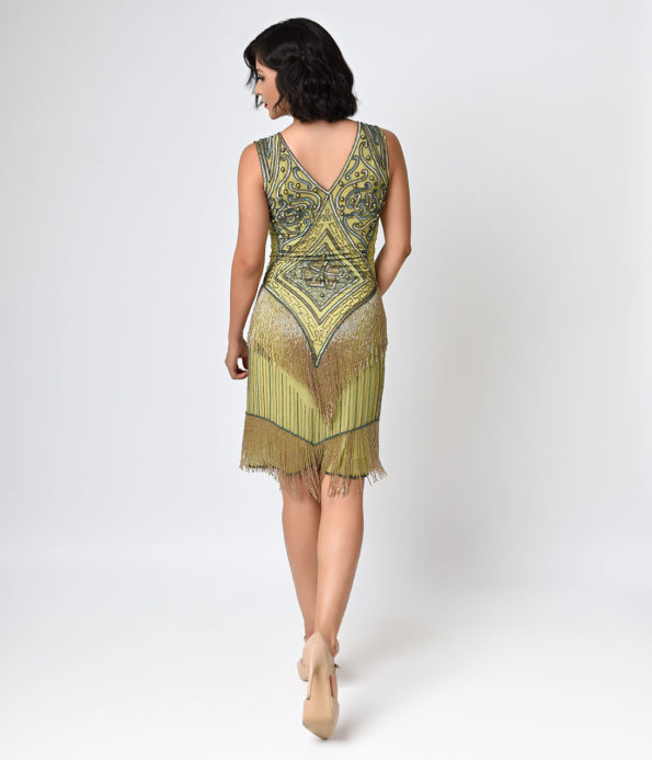 Gold and Green Deco Flapper Dress