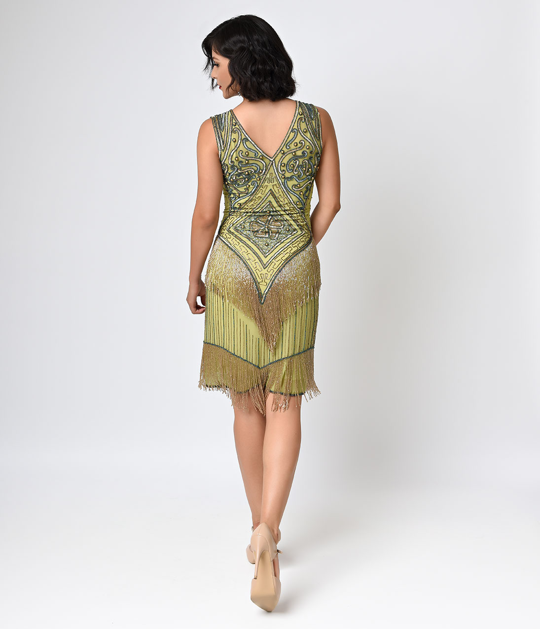 Gold + Green Deco Flapper Dress | Deco Shop