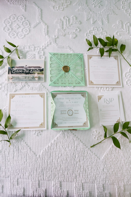 Green + Gold Wedding Invitations