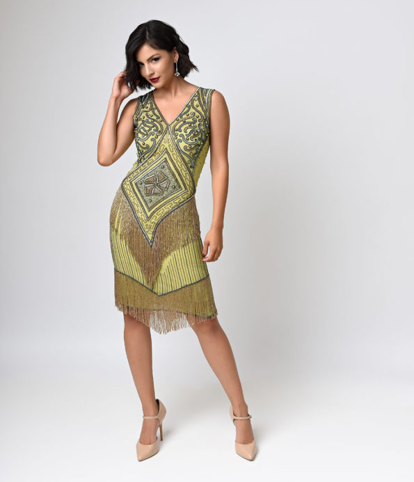 Green and Gold Art Deco Flapper Dress