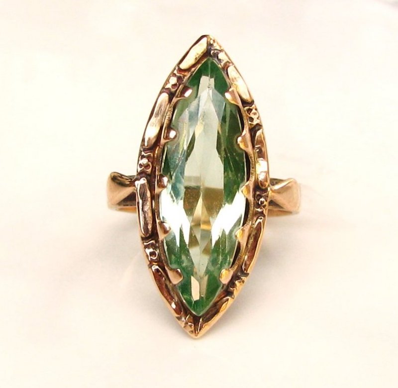 Green Marquise Cut Art Deco Spinel Ring