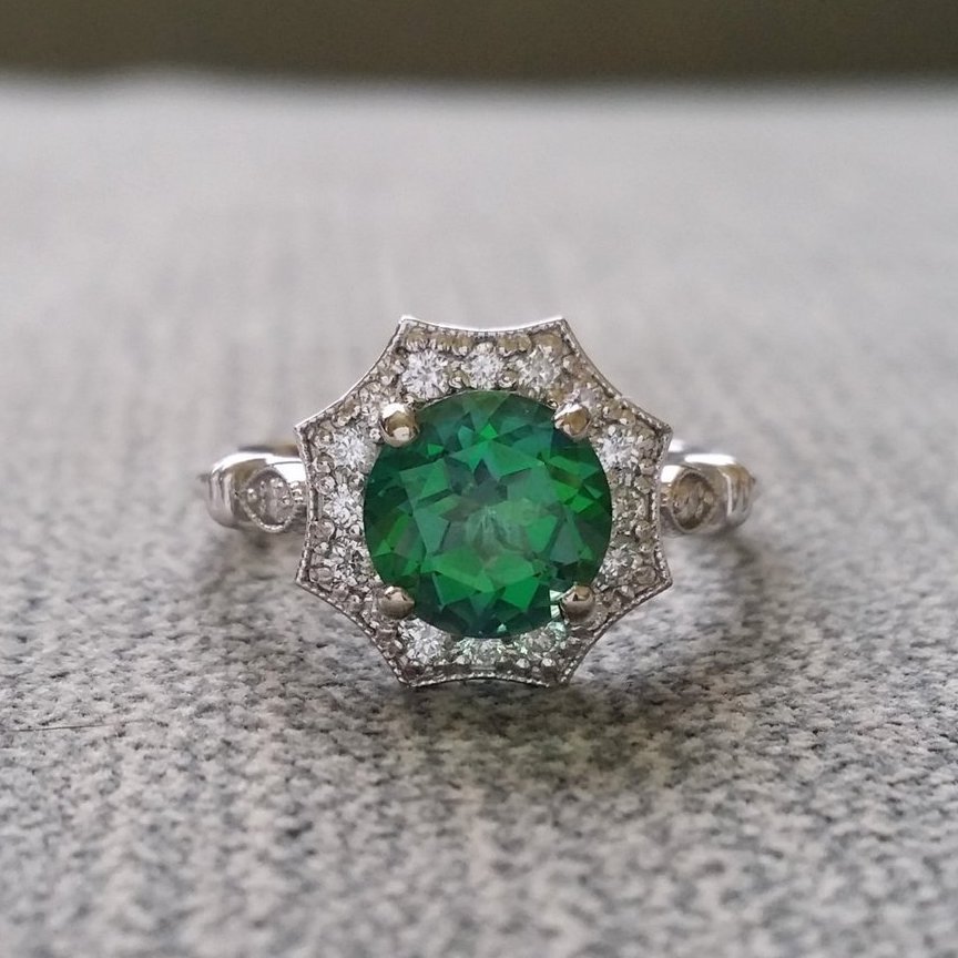 Green Topaz Halo Engagement Ring