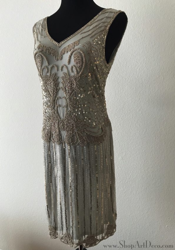 Grey Beaded Flapper Dress