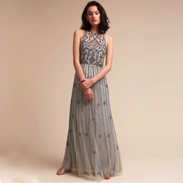 Grey Beaded Vintage Style Gown | Amada