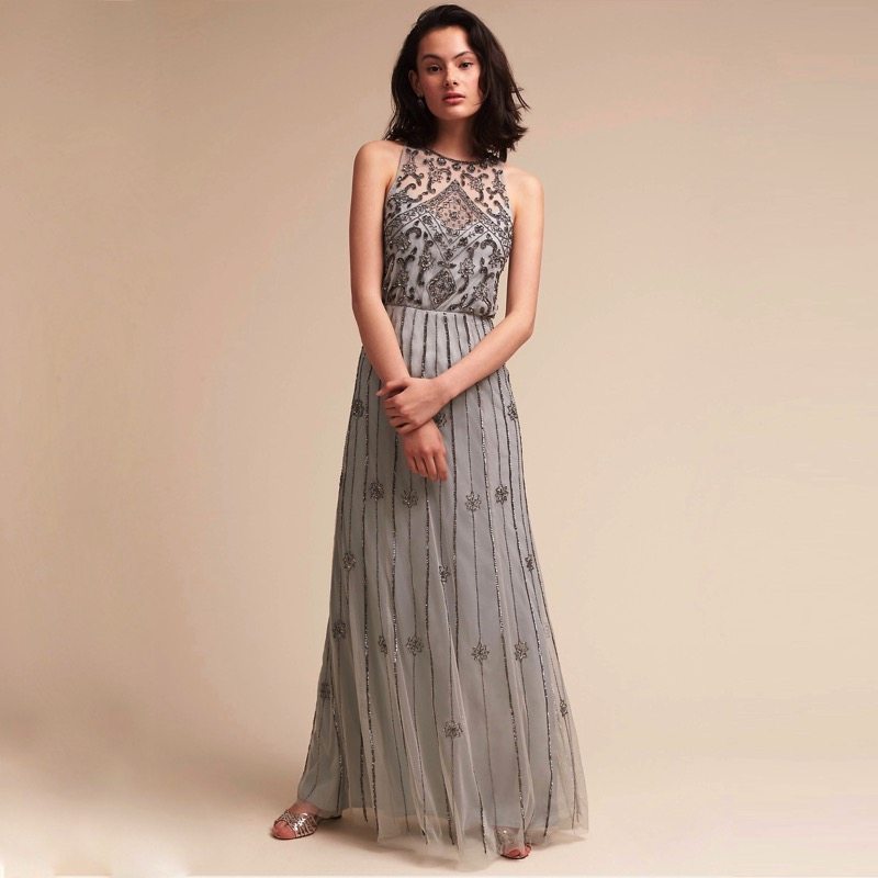 Grey Beaded Vintage Style Gown | Amada | Deco Shop