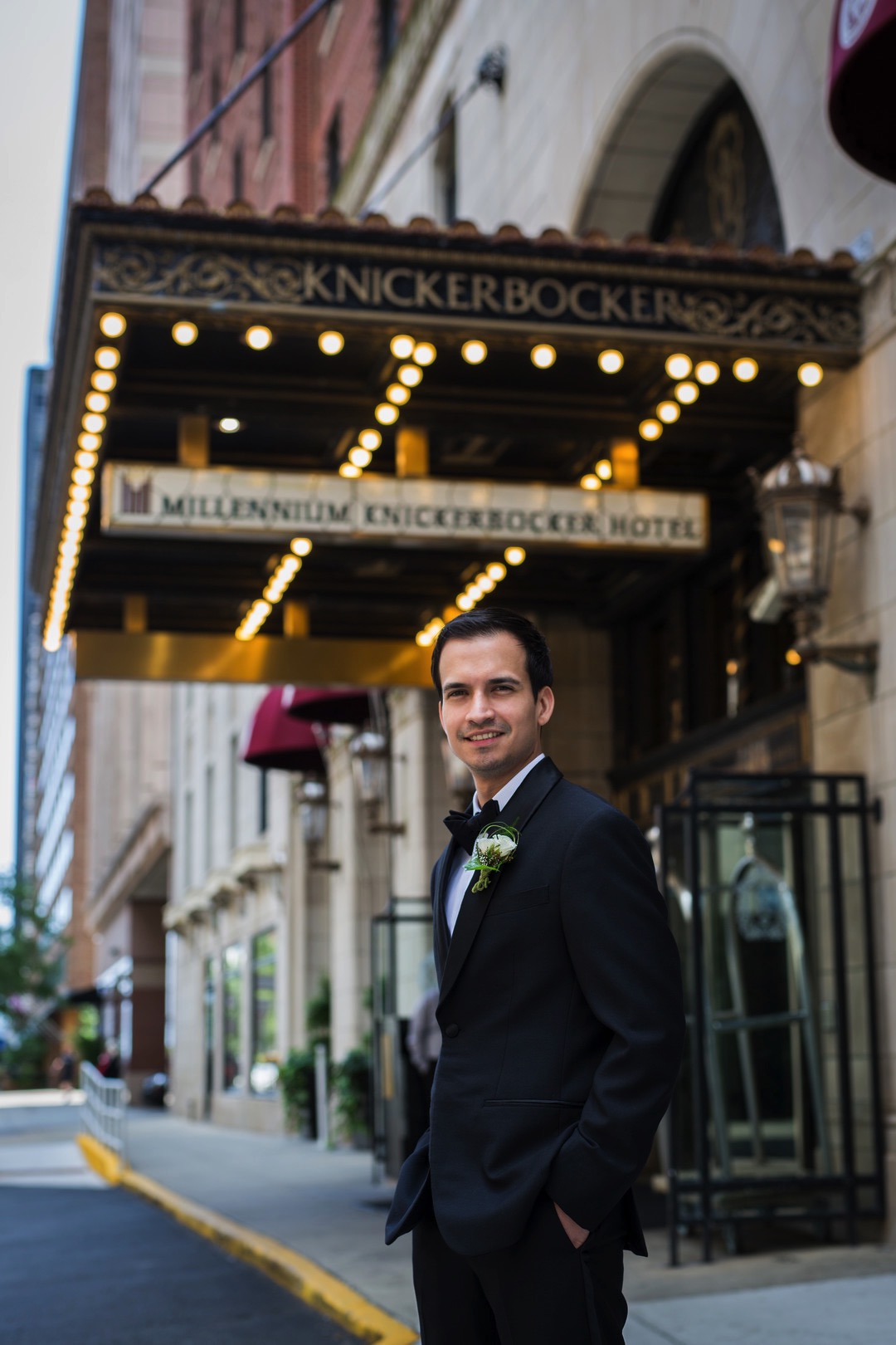 Groom Outside Vintage Style Chicago Wedding
