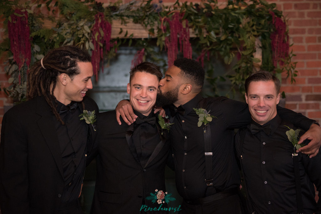 Groomsmen In Black Shirts | Vintage Winter Wedding