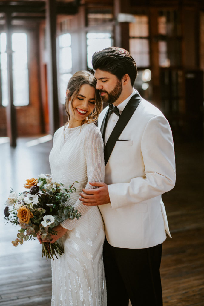 Happy Couple Vintage Industrial NYC Wedding