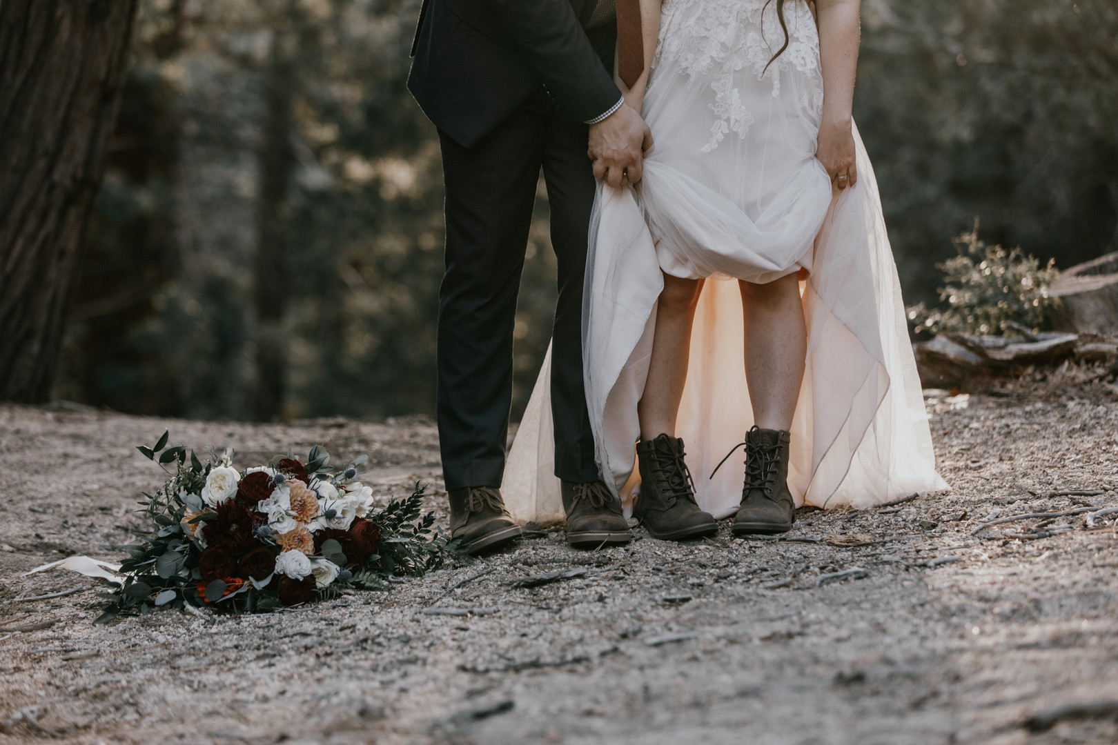 Hiking Boots Wedding Shoes | Intimate Rustic Forest Wedding