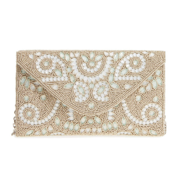 Ivory and Mint Green Beaded Vintage Clutch
