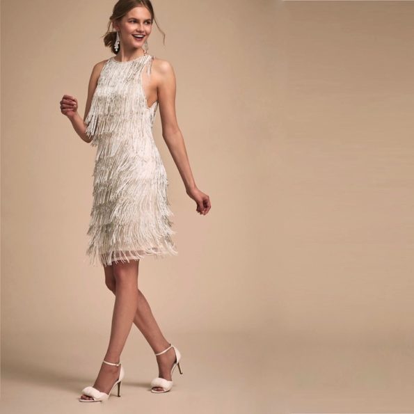 Ivory + Silver Fringe Flapper Dress