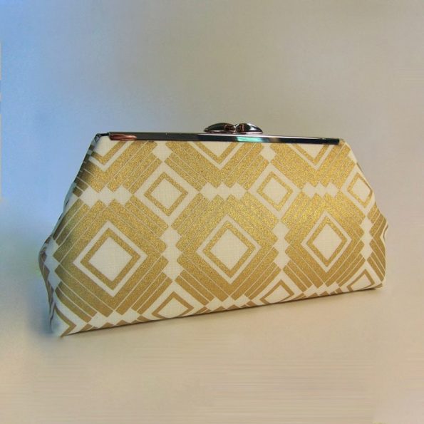 Ivory and Gold glitter art deco clutch