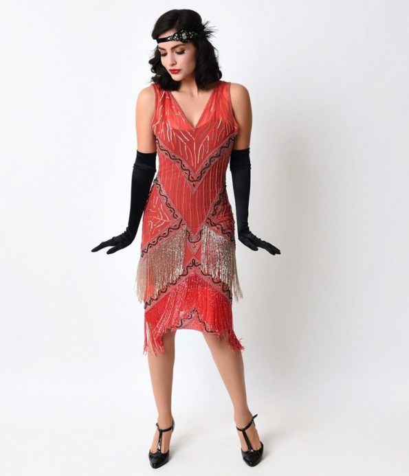 Jazz Age Coral Flapper Dress