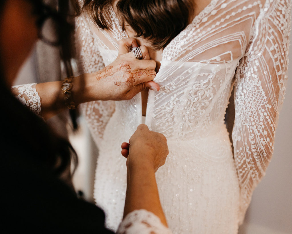 Long Sleeve Bridal Gown | Elegant Hotel Wedding