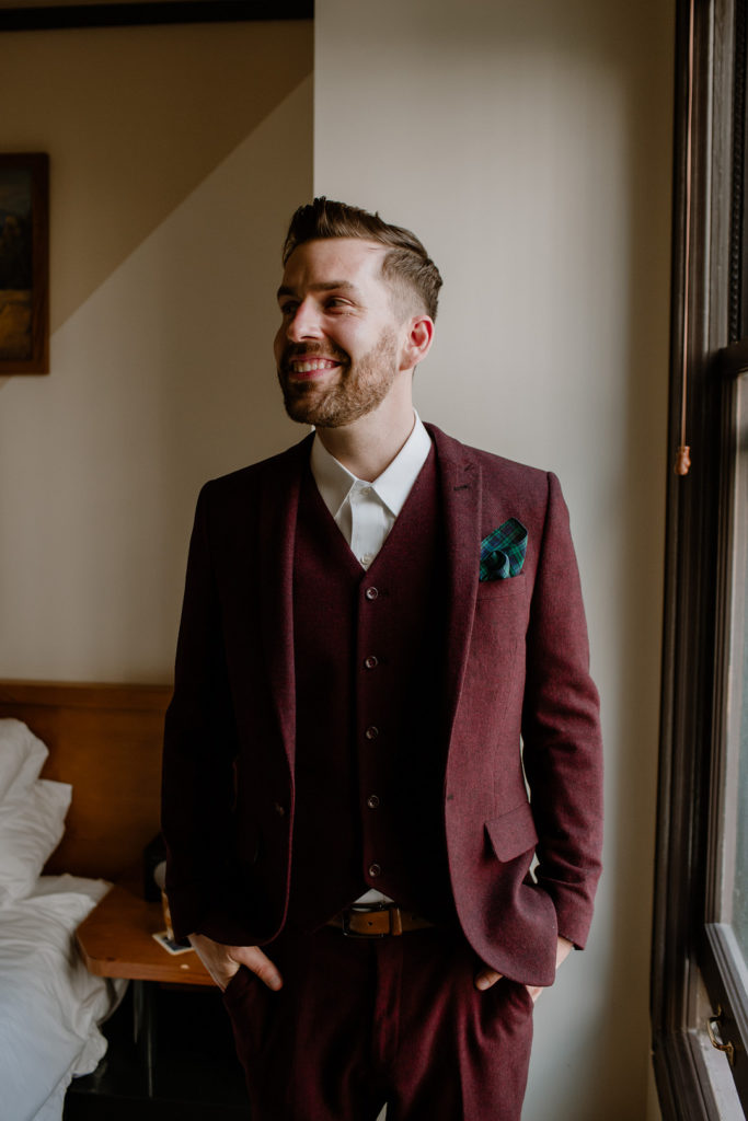 Maroon Suit Groom