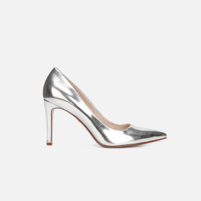 silver metallic pumps