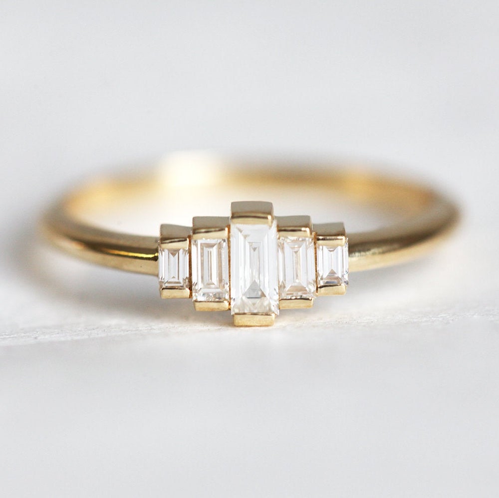 Minimalist Art Deco Gold + Diamond Ring