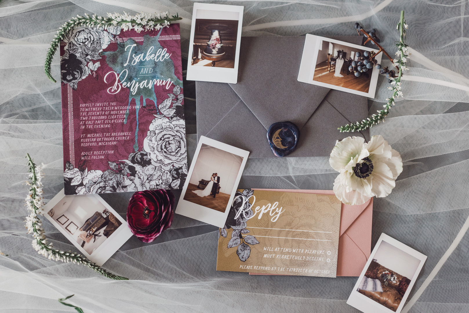 Moody Vintage Winter Wedding Invitations