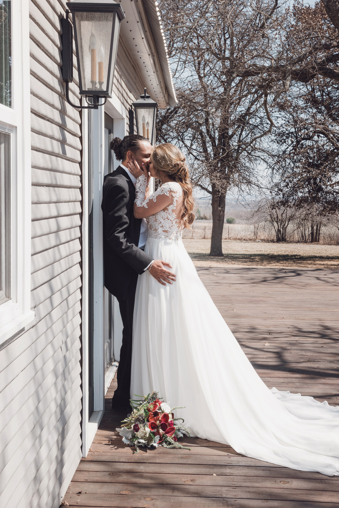 Moody Vintage Winter Wedding Kiss