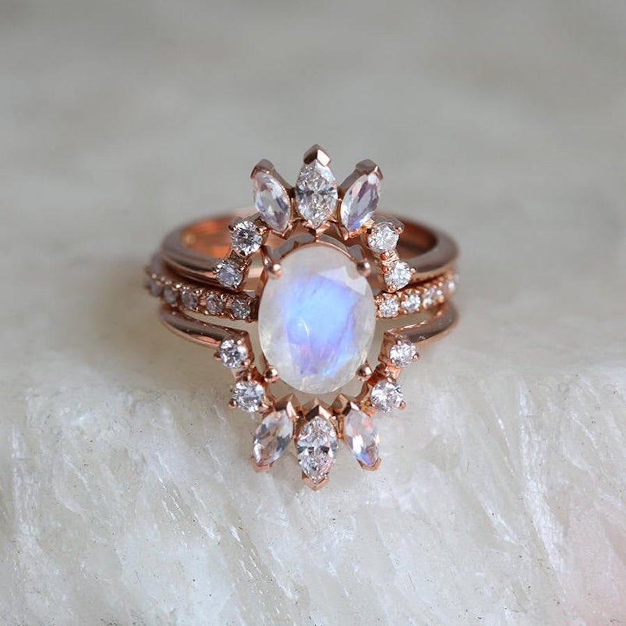 Moonstone Wedding Ring Set