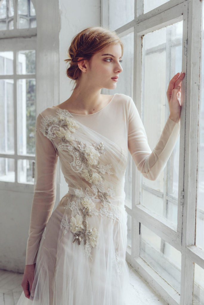 Sheer Floral Wedding Dress| MYWONY | Phaeno Gown