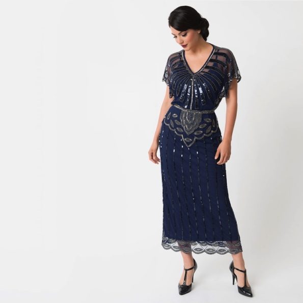 Navy Blue 1920s Dress | Long Flapper Gown