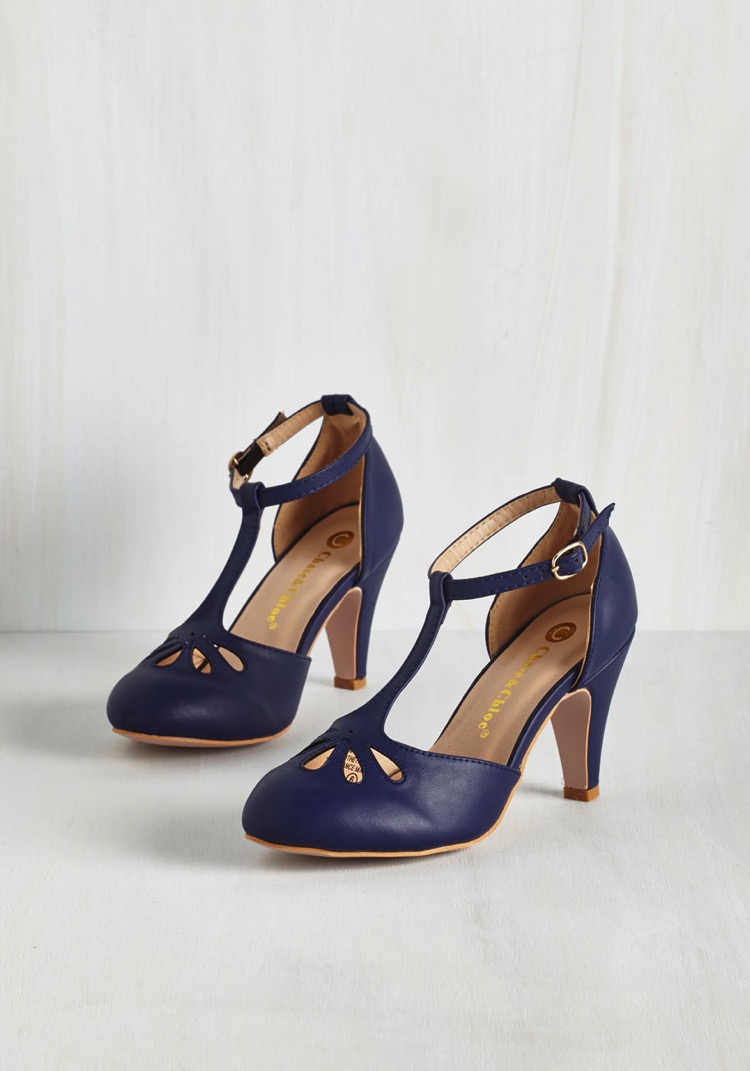 Navy Blue Vintage Style Flapper Heels | Deco Shop