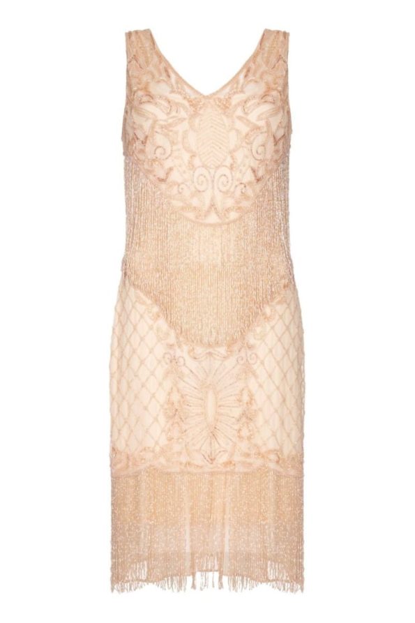 Nude Blush Pink Fringe Flapper Dres