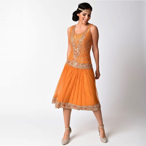 Orange Flapper Dress 1920s Style