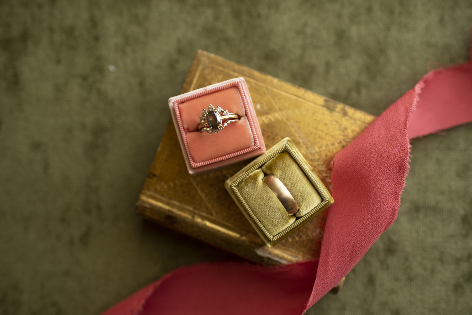 Pantone Living Coral Vintage Wedding Rings