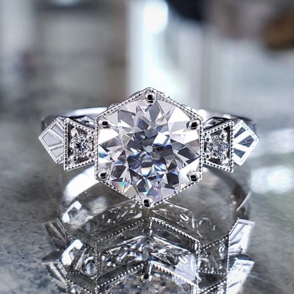 White Gold Art Deco Moissanite Ring