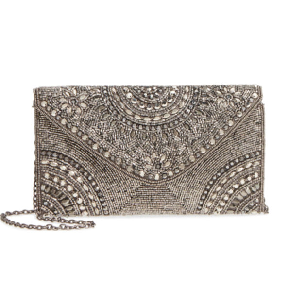 Pewter Crystal Art Deco Beaded Clutch