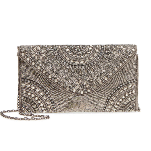 Pewter beaded clutch bag deals