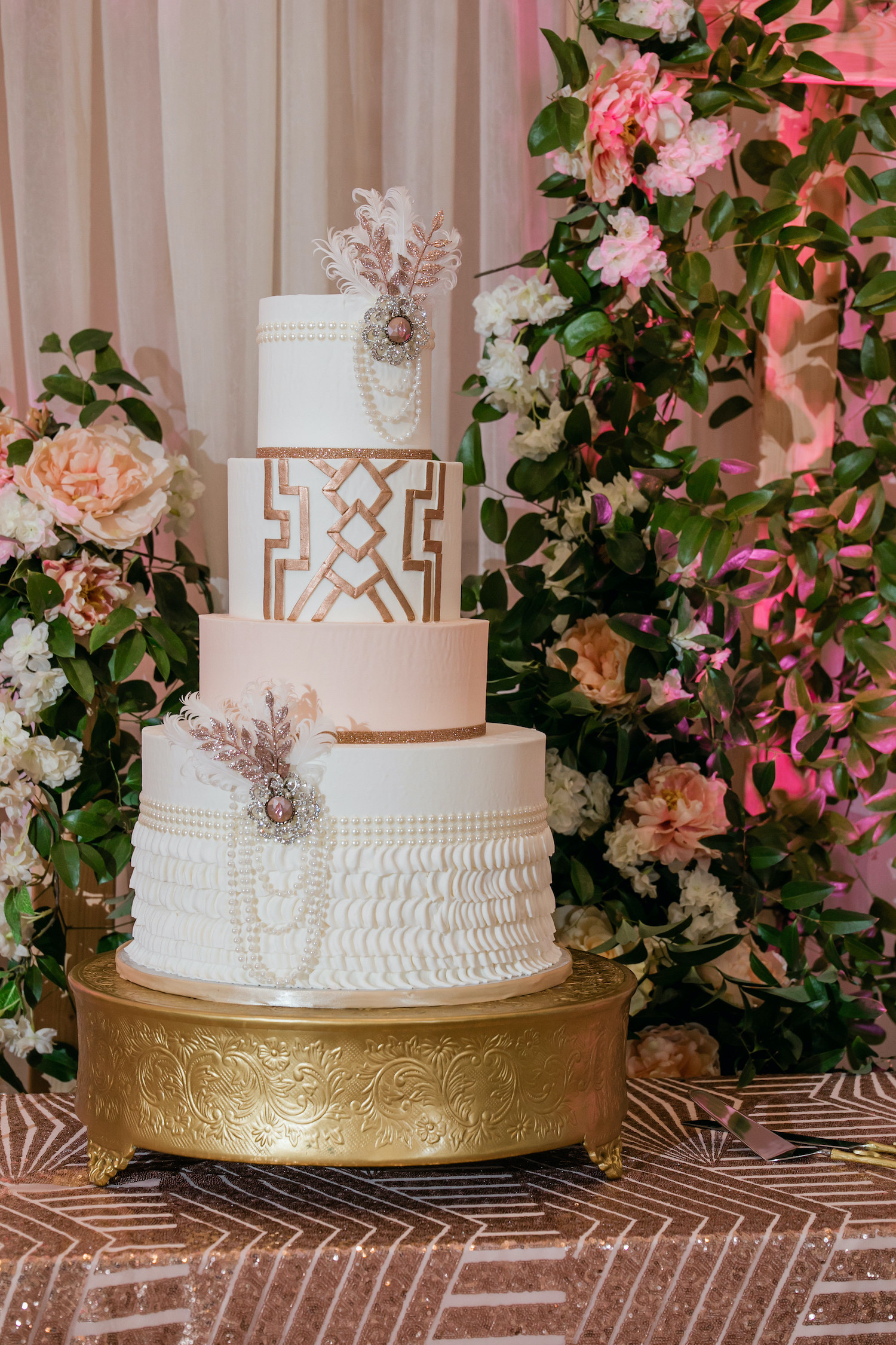 Pink and gold Roaring 20s Wedding Cake