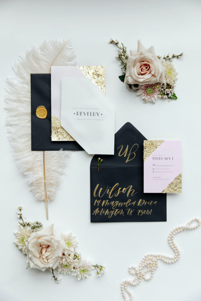 Pink and Gold Roaring 20s Wedding Invitations