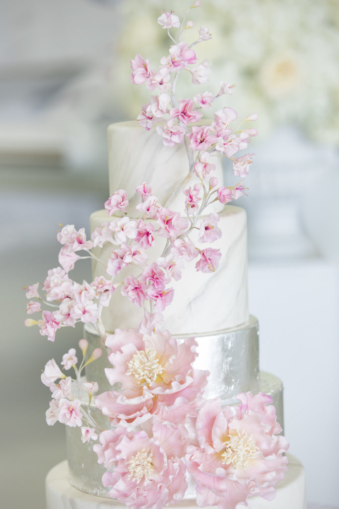 Pink Floral Wedding Cake